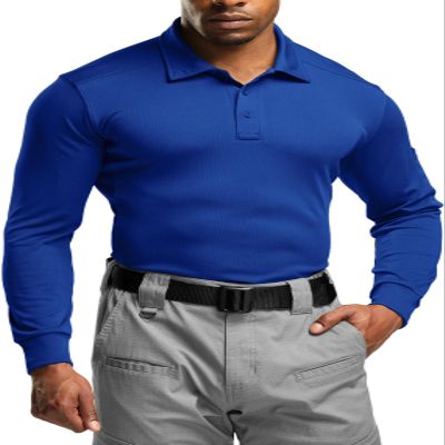 CQR Men's Polo Shirt, Long Sleeve Tactical Shirts, Outdoor UPF 50+ Pique Shirt, Dry Fit Lightweight Golf Shirts, Frost Essential Long Cobalt Blue, Medium