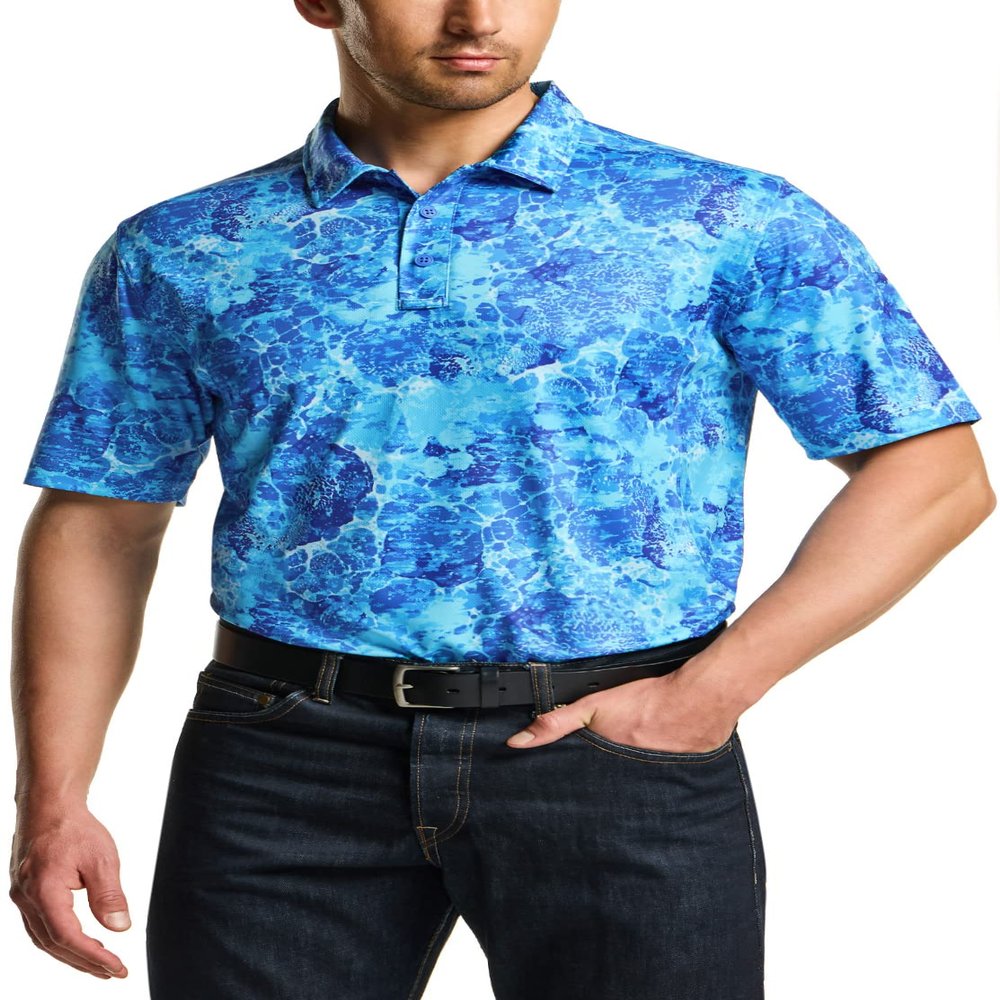 CQR Men's Polo Shirts, Tactical Short Sleeve Golf Performance Shirts, Lightweight Dry Fit UPF 50+ Pique, Frost Essential Reef, Medium