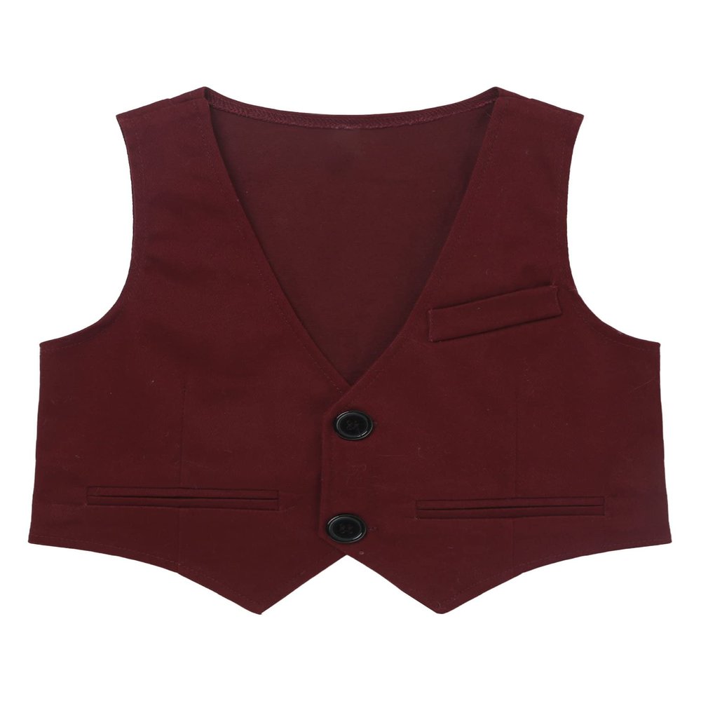 RUNQHUI Kids Boys' V-Neck Suit Vest Gentleman Formal Outfit Tuxedo Waistcoat Pants Clothing Set Burgundy 10 Years