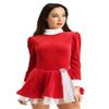 Sywiyi Chirstmas Figure Skating Dance Costume for Women Mrs. Santa Claus Role Play Velvet Leotard Dress Red X-Large view 1