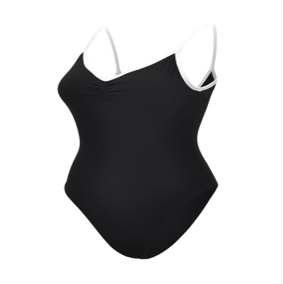 Dance Elite Camisole Leotard For Women - Kailey - Womens Dance Leotard With High Leg And V-Neck (Black/White, LA)