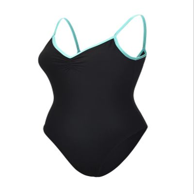Dance Elite Camisole Leotard For Women - Kailey - Womens Dance Leotard With High Leg And V-Neck (Black/Green, XSA)