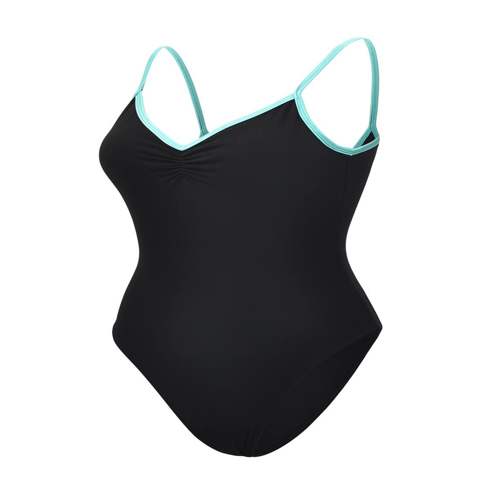 Dance Elite Camisole Leotard For Women - Kailey - Womens Dance Leotard With High Leg And V-Neck (Black/Green, XSA)