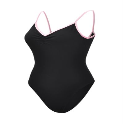 Dance Elite Camisole Leotard For Women - Kailey - Womens Dance Leotard With High Leg And V-Neck (Black/Pink, XLA)