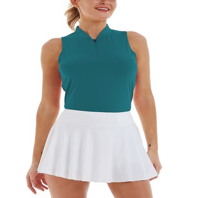 LastFor1 Women's Golf Polo Sleeveless Shirt Zip-Up UPF 50+ UV Protection Athletic Tops Slim Fit Quick Dry Lightweight Jungle Green XS