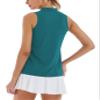 LastFor1 Women's Golf Polo Sleeveless Shirt Zip-Up UPF 50+ UV Protection Athletic Tops Slim Fit Quick Dry Lightweight Jungle Green XS view 2