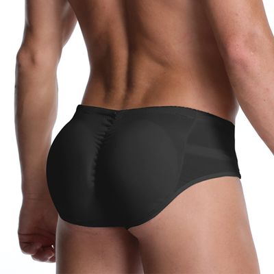 Akkad Kuti Mens Butt Lifter Shapewear Hip Enhancer Mens Padded Underwear with Detachable Pads (Black Low-waisted, M)