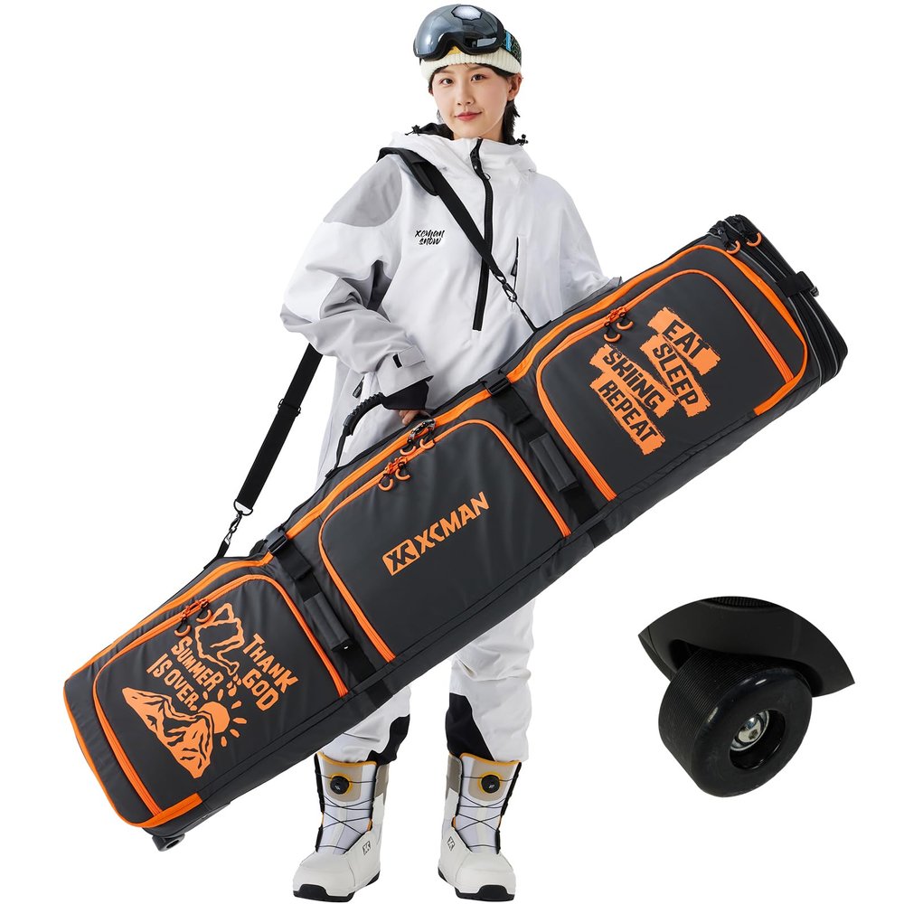 XCMAN Roller Padded Snowboard Bag With Wheels,Adjustable Length 63-75Inch for Air Travel Loarding Capacity 100L