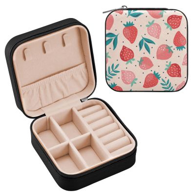 Wusikd Berries Leaves Jewelry Box PU Leather Travel Portable Jewelry Case Storage Box for Women Rings Earrings Necklaces
