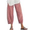Maiyifu-GJ Women's Cotton Linen Slim Pants Summer Beach Casual Baggy Pant Elastic Waist Lightweight Wide Leg Trousers (Pink,Medium) view 1