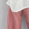 Maiyifu-GJ Women's Cotton Linen Slim Pants Summer Beach Casual Baggy Pant Elastic Waist Lightweight Wide Leg Trousers (Pink,Medium) view 3