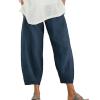 Maiyifu-GJ Women's Linen Casual Baggy Cropped Pants Elastic Waist Summer Beach Trousers Lightweight Wide Leg Flowy Sweatpants (Dark Blue,X-Large) view 1