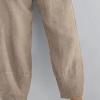 Maiyifu-GJ Women's Linen Casual Baggy Cropped Pants Elastic Waist Summer Beach Trousers Lightweight Wide Leg Flowy Sweatpants (Apricot,5X-Large) view 3
