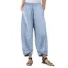 Maiyifu-GJ Women's Linen Baggy Cropped Pants Solid Elastic Waist Summer Beach Trousers Lightweight Wide Leg Loose Sweatpants (Light Blue,Medium) view 1
