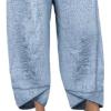 Maiyifu-GJ Women's Linen Baggy Cropped Pants Solid Elastic Waist Summer Beach Trousers Lightweight Wide Leg Loose Sweatpants (Light Blue,Medium) view 3