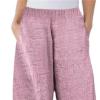 Women's Linen Baggy Cropped Pants Solid Elastic Waist Summer Beach Trousers Lightweight Wide Leg Loose Sweatpants (Pink 1,3X-Large) view 2