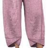 Women's Linen Baggy Cropped Pants Solid Elastic Waist Summer Beach Trousers Lightweight Wide Leg Loose Sweatpants (Pink 1,3X-Large) view 3