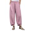 Maiyifu-GJ Women's Linen Baggy Cropped Pants Solid Elastic Waist Summer Beach Trousers Lightweight Wide Leg Loose Sweatpants (Pink 1,5X-Large) view 1