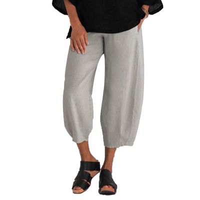 Maiyifu-GJ Women's Linen Casual Baggy Cropped Pants Elastic Waist Summer Beach Trousers Lightweight Wide Leg Flowy Sweatpants (Grey,Medium)