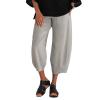 Maiyifu-GJ Women's Linen Casual Baggy Cropped Pants Elastic Waist Summer Beach Trousers Lightweight Wide Leg Flowy Sweatpants (Grey,Medium) view 1