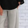 Maiyifu-GJ Women's Linen Casual Baggy Cropped Pants Elastic Waist Summer Beach Trousers Lightweight Wide Leg Flowy Sweatpants (Grey,Medium) view 2