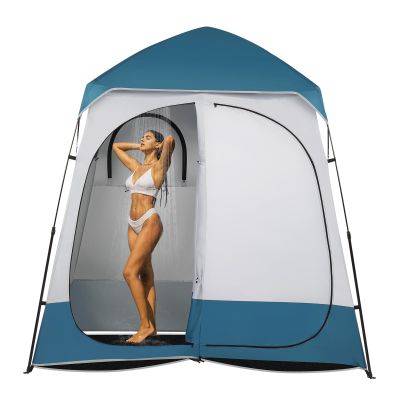 Outvita Oversize 2 Rooms Shower Tent, 7.5 FT Outdoor Pop up Changing Room, Instant Extra Wide Privacy Shelter for Camping Dressing Toilet Bathroom with Carry Bag, Blue & White