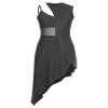 Aislor Women's Latin Salsa Ballroom Dance Dress Sheer Mesh Patchwork Asymmetrical Hem Dress Dancewear Black Large view 4