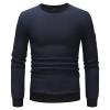 JEsilunmaMY Men's Round Neck Sweatshirt Long Sleeve Crewneck Slimming Pullover Tops Solid Color Casual Quilted Jumper Sweater (Dark Blue,Medium) view 1