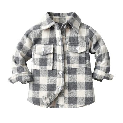 Toddler Baby Boys Girls Flannel Shirt Jacket Kids Long Sleeve Plaid Lapel Button Down Shacket Christmas Coat Autumn Casual Top Fall Outwear Clothes Light Green 3-4 Years