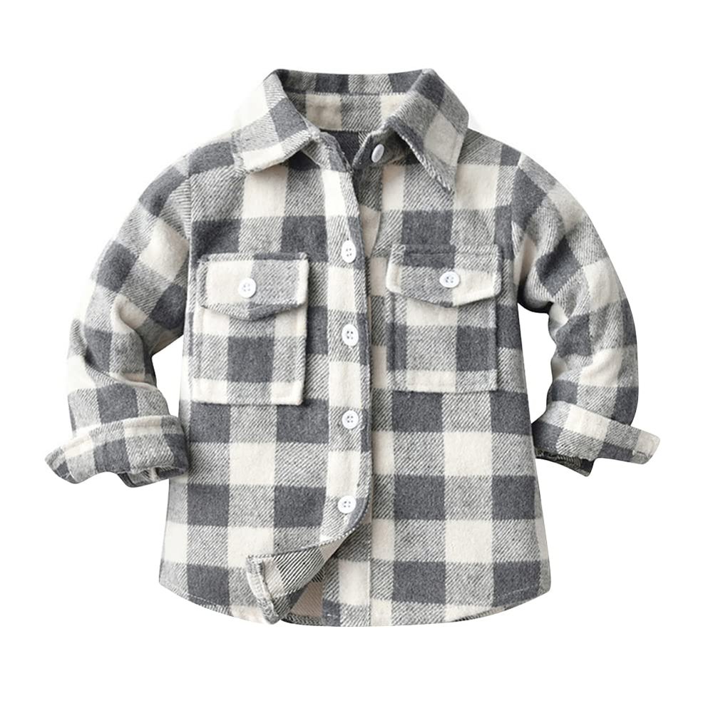 Toddler Baby Boys Girls Flannel Shirt Jacket Kids Long Sleeve Plaid Lapel Button Down Shacket Christmas Coat Autumn Casual Top Fall Outwear Clothes Light Green 3-4 Years