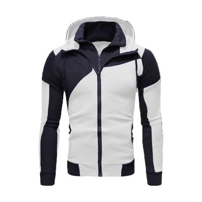 JEsilunmaMY Men's Slim Fit Hoodies Long Sleeve Color Block Soft Cardigan Sweatshirts Full Zip Casual Sport Hooded Jackets (White,3X-Large)