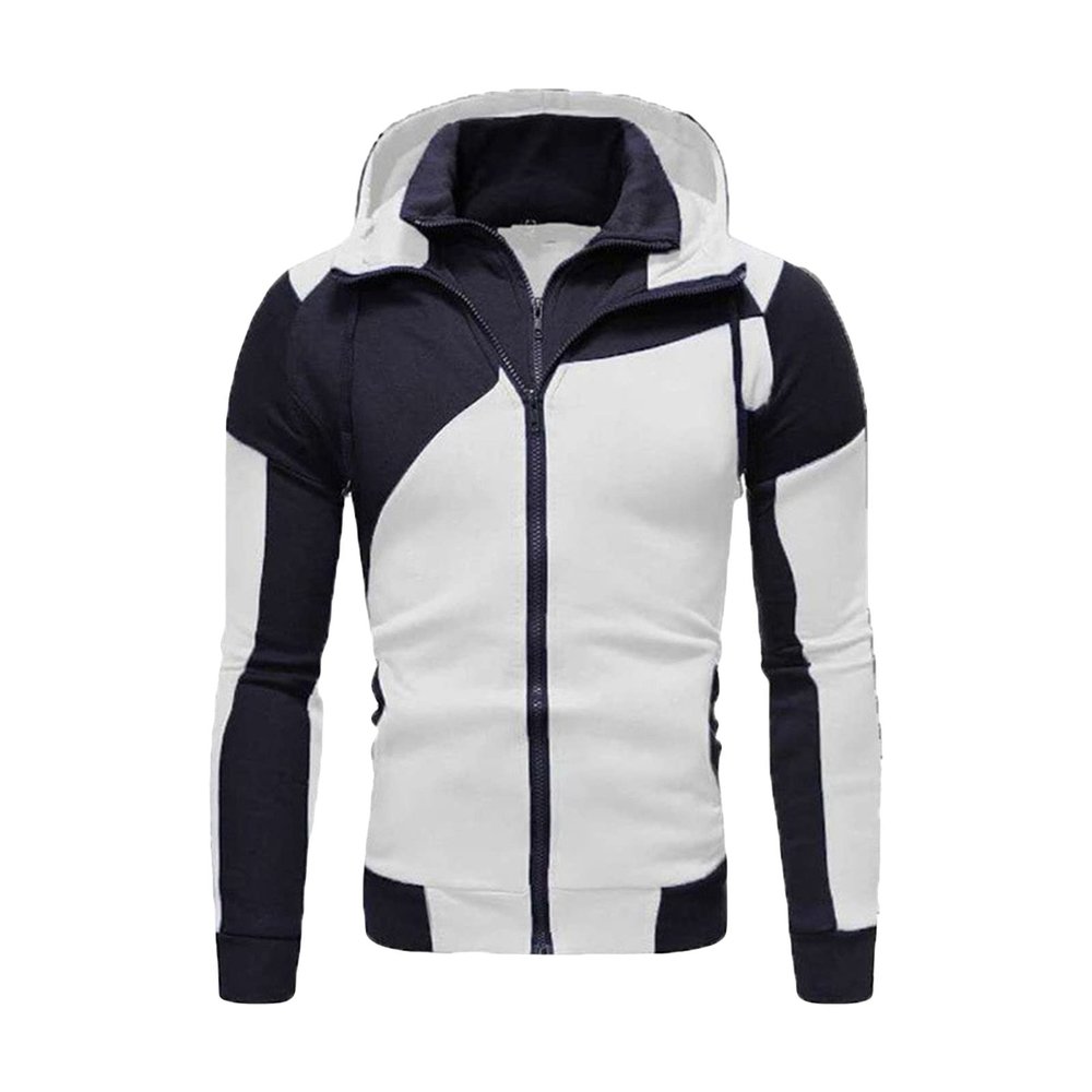 JEsilunmaMY Men's Slim Fit Hoodies Long Sleeve Color Block Soft Cardigan Sweatshirts Full Zip Casual Sport Hooded Jackets (White,3X-Large)