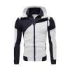 JEsilunmaMY Men's Slim Fit Hoodies Long Sleeve Color Block Soft Cardigan Sweatshirts Full Zip Casual Sport Hooded Jackets (White,3X-Large) view 1