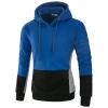 JEsilunmaMY Drawstring Sweatshirt for Men Long Sleeve Color Block Pullover Tunic Tops Slim Fit Casual Cotton Jumper Hoodies (Blue,XX-Large) view 1