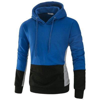 JEsilunmaMY Drawstring Sweatshirt for Men Long Sleeve Color Block Pullover Tunic Tops Slim Fit Casual Cotton Jumper Hoodies (Blue,X-Large)