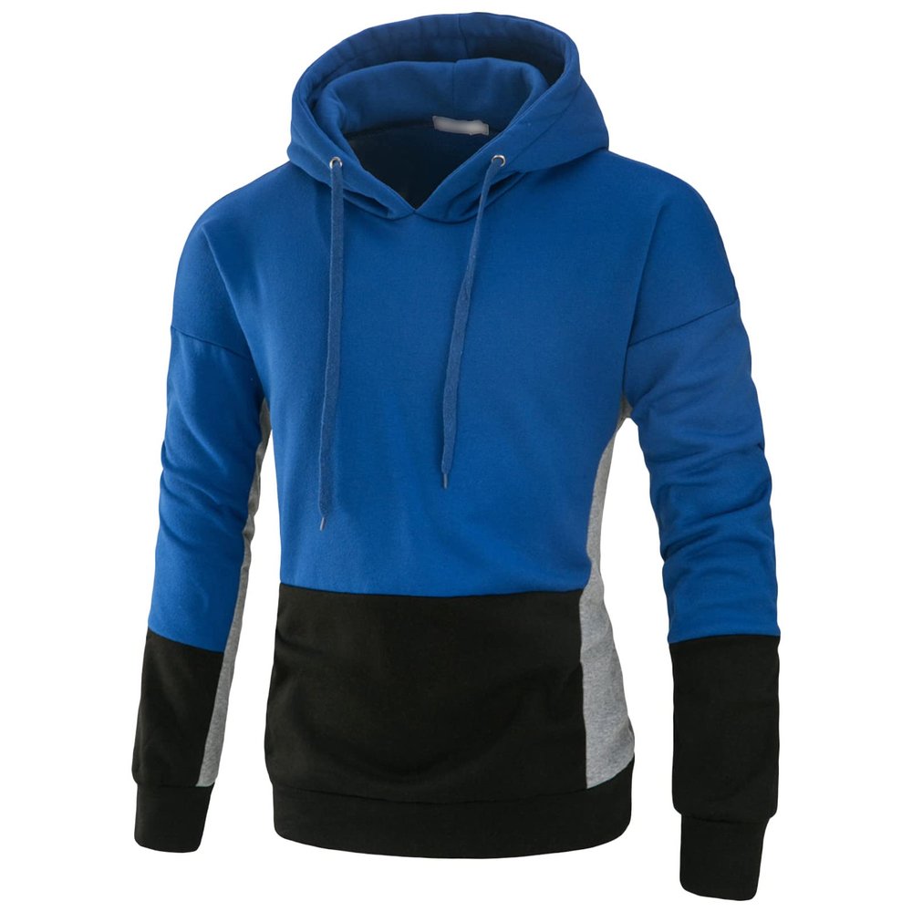 JEsilunmaMY Drawstring Sweatshirt for Men Long Sleeve Color Block Pullover Tunic Tops Slim Fit Casual Cotton Jumper Hoodies (Blue,X-Large)