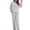 Homgro Women's Long Sleeve Fleece Pajama Set 2 Piece Sherpa Lined Pullover Shirt and Pants Jammies Warm Matching Outfit Fall Pjs Winter Lounge Set Soft Loungewear Cozy Sleepwear Light Grey Large view 1