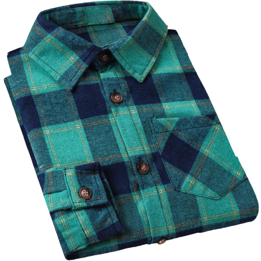 Cromoncent Men's Casual Plaid Flannel Long Sleeve Button Down Shirts, Teal Navy, 4X-Large