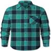 Cromoncent Men's Casual Plaid Flannel Long Sleeve Button Down Shirts, Teal Navy, 4X-Large view 2