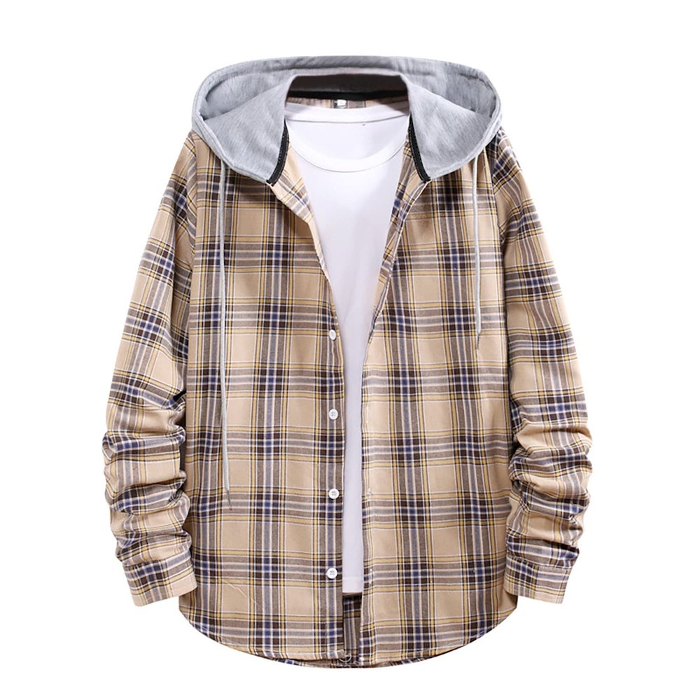 Striped Shirt for Men Vintage Button Up Long Sleeve Casual Dress Shirts Regular Fit Big and Tall Retro Cotton T-Shirts D-Khaki