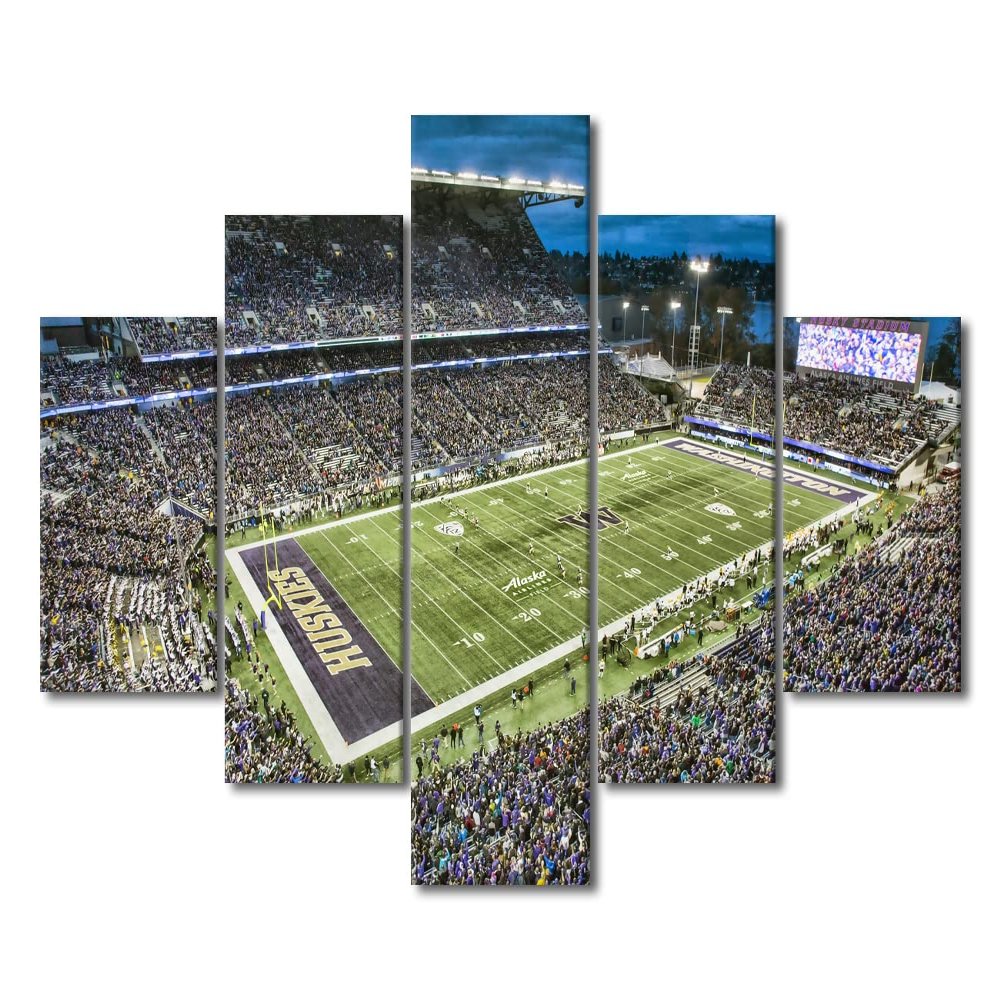 5 Panels Wall Art for Living Room Husky Stadium Paintings on Canvas American Soccer Pictures Giclee Artwork Canvas Wall Art Home Wall Decor Posters Wooden Framed Stretched Ready to Hang (60" Wx40 H)