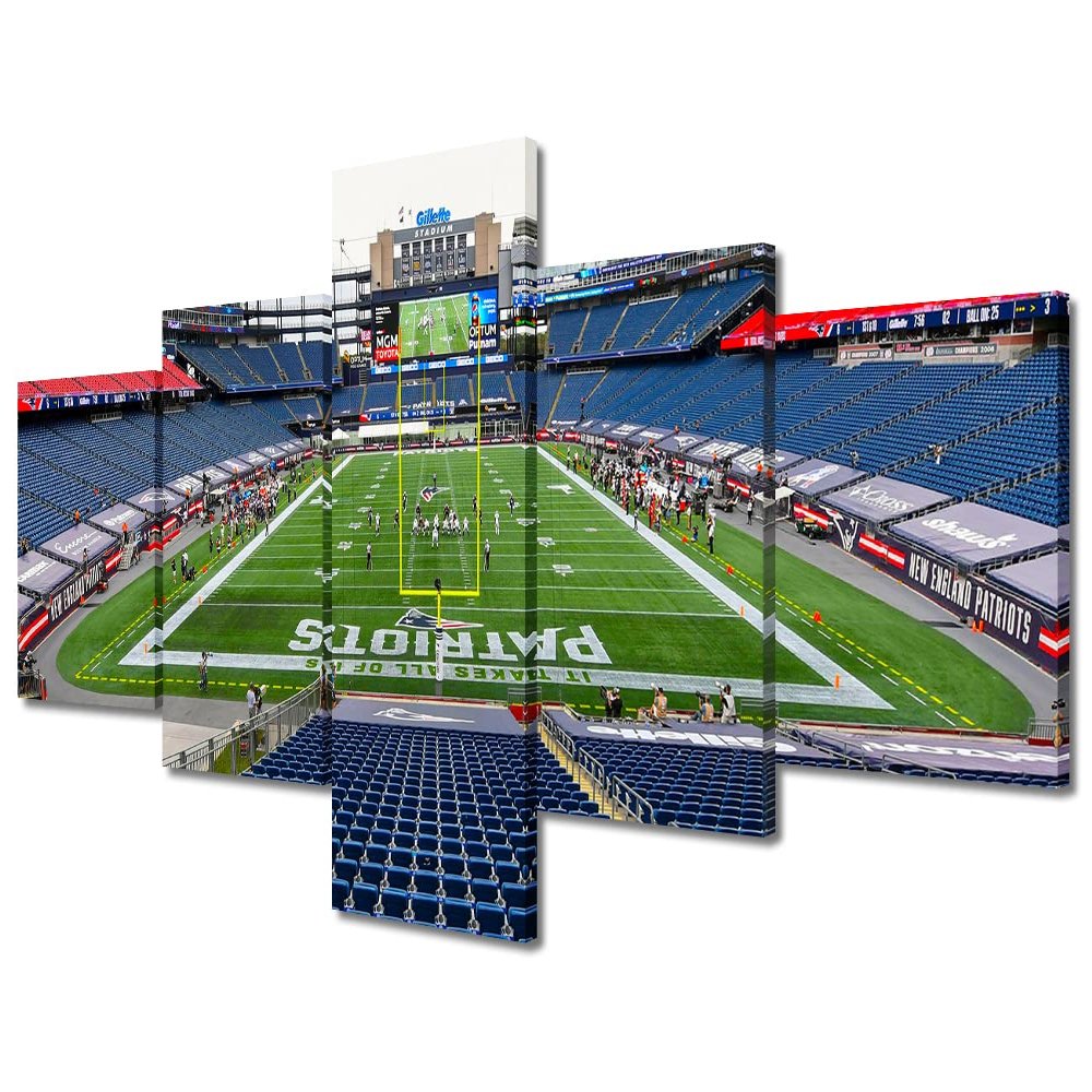 American Sports Wall Decor Gillette Stadium 5 Pieces Canvas Wall Art Football/Soccer Stadium Pictures for Living Room Decor Sports Game Paintings Prints Poster Artwork Framed Ready to Hang (50"Wx24"H)