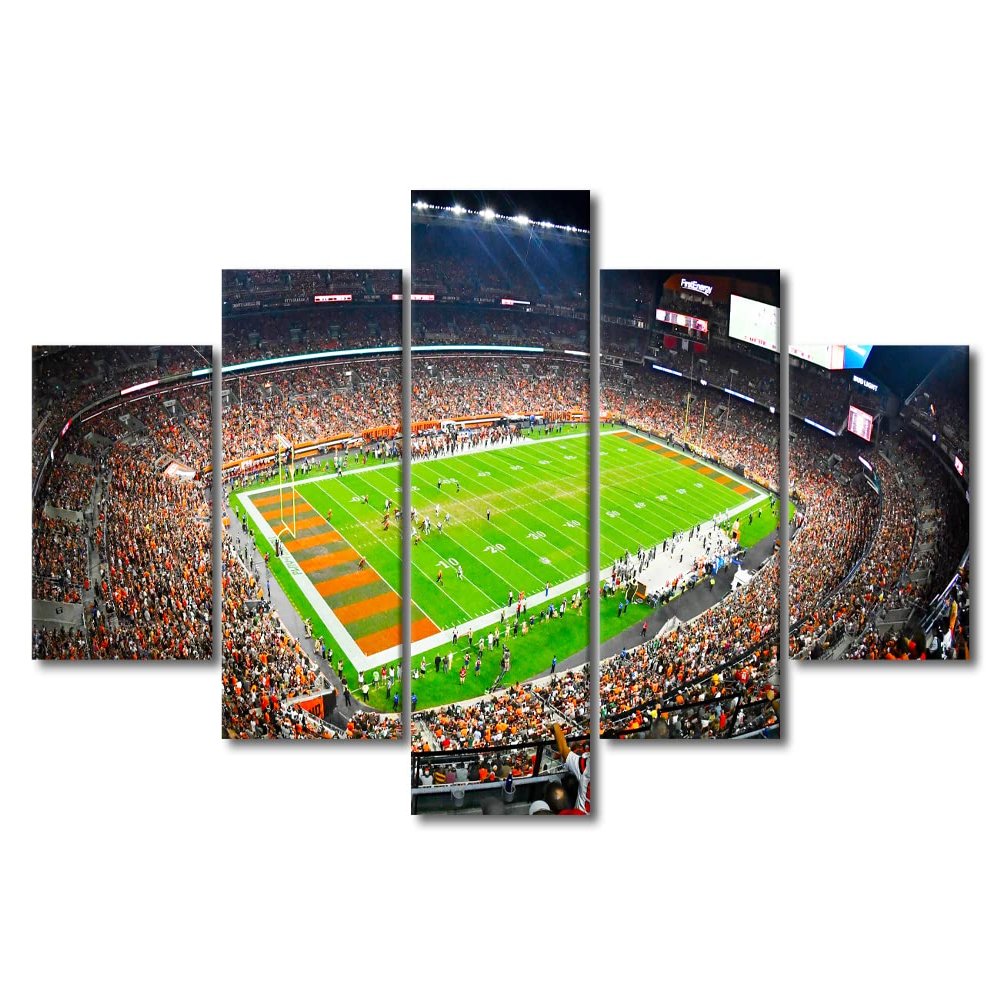 5 Piece American Football Decor Wall Art Cleveland First Energy Stadium Canvas Painting Sports Posters Picture Modern Artwork for Bedroom Living Room Decor Stretched Framed Ready to Hang (60"Wx32"H)