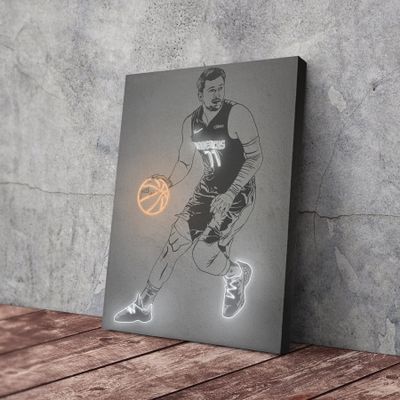 Luka Doncic Poster Neon Dallas Mavericks NBA Canvas Wall Art Home Decor Framed Poster Man Cave Gift(Canvas Ready To Hang, 18"x24")