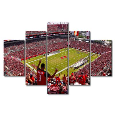 5 Pieces Red and Blue Canvas Wall Art Raymond James Stadium American Soccer Team Buccaneers Art Print for Wall Living Room Decor Football Posters Gift for Men Boys Room Decor Ready to Hang (60"Wx32"H)