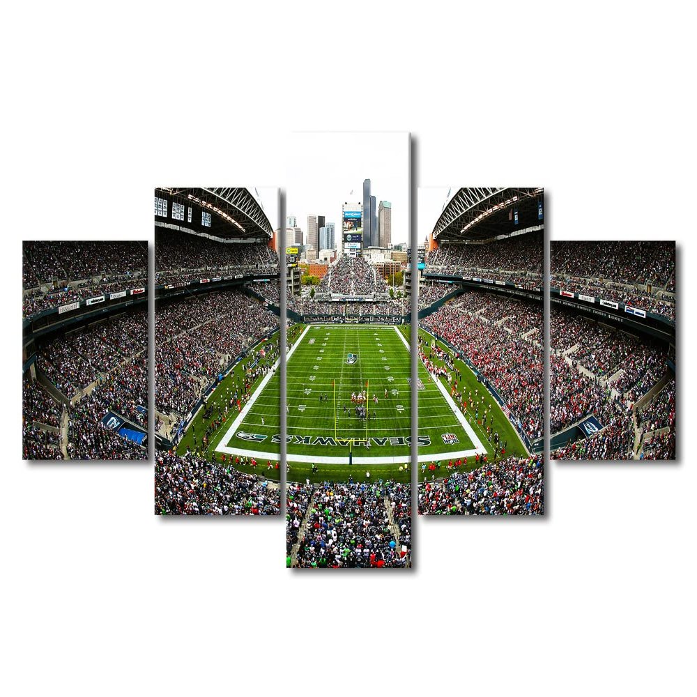 5 Pieces American Soccer Canvas Wall Art Century Link Field Seattle Soccer Team Art Print for Wall Decor Football Stadium Posters Gift for Men Boys Room House Wall Decorations Ready to Hang(60"Wx32"H)