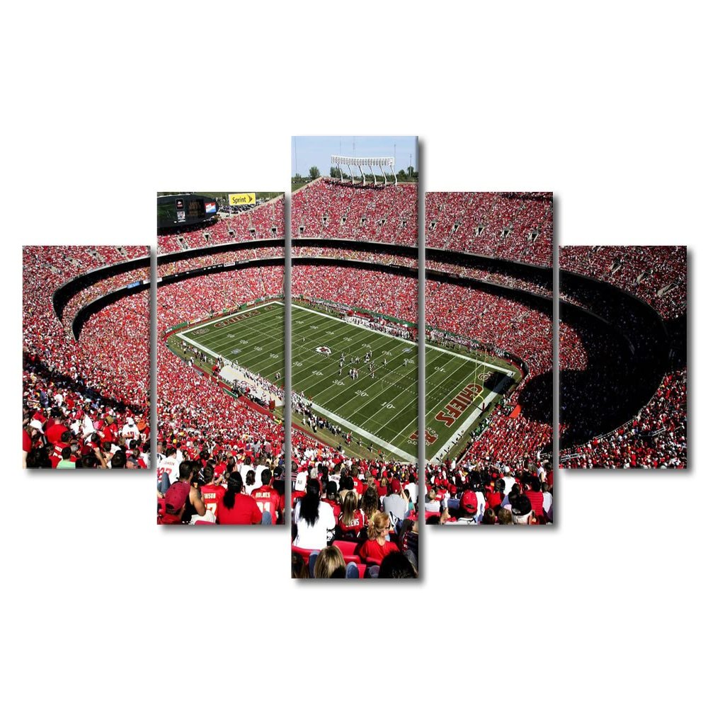 5 Panel American Soccer Decor Wall Art Chiefs Sports Stadium Paintings Sports Pictures Giclee Artwork Missouri, US Home Wall Decor for Living Room Framed Gallery-Wrapped Ready to Hang (60" Wx32 H)