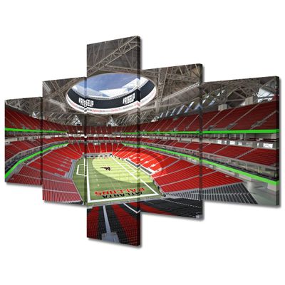 Canvas Wall Art American Decor Atlanta Soccer Sport Pictures Paintings 5 Panel Canvas Wall Art Falcons Mercedes-Benz Stadium Artwork Home Decor for Living Room Giclee Framed Ready to Hang (50"Wx24"H)