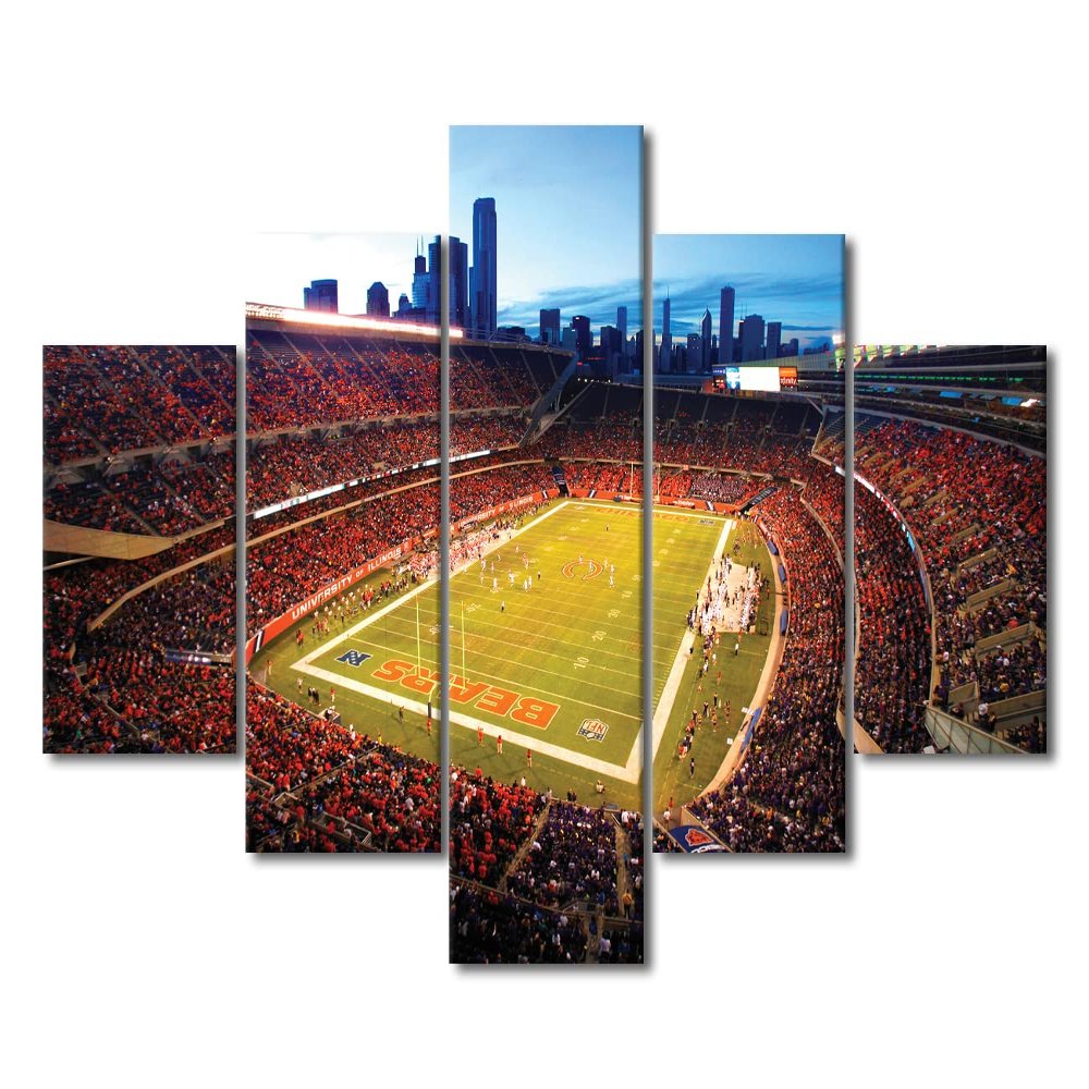 5 Piece Chicago Wall Art Soldier Field Paintings Home Decor American Soccer Prints on Canvas Sports Stadium Modern Artwork Stadium Picture for Living Room Framed Stretched Ready to Hang (60" Wx40 H)