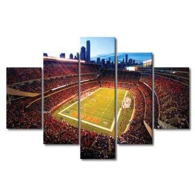 5 Panel Wall Art American Football Poster on Canvas Chicago, USA Art Paintings Soldier Field Sports Stadium Picture Giclee Artwork Prints for Modern Home Decoration Framed Ready to Hang (60"Wx32"H)
